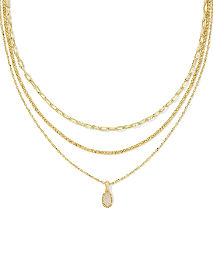 Kendra Scott Mini Elisa Triple Strand Necklace in Gold Iridescent Drusy