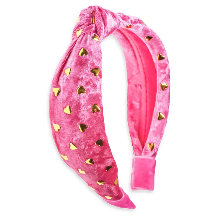Kids Knot Headband – Gold Heart Stud Velvet Hair Accessories