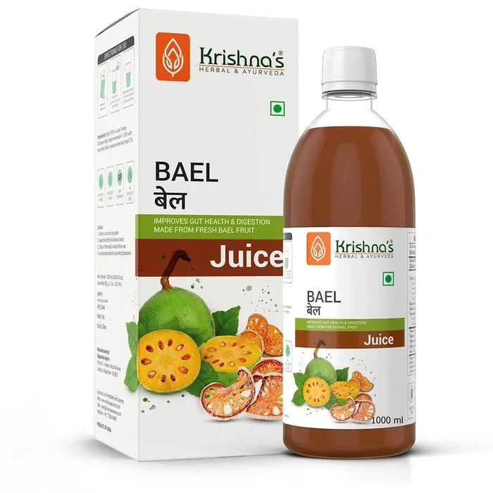 KRISHNA‘S HERBAL & AYURVEDA Bael Juice -1000 Ml Concentrate Sugar Free Beal Juice For Healthy Gut Health, Bel Swaras With No Added Color Or Flavour