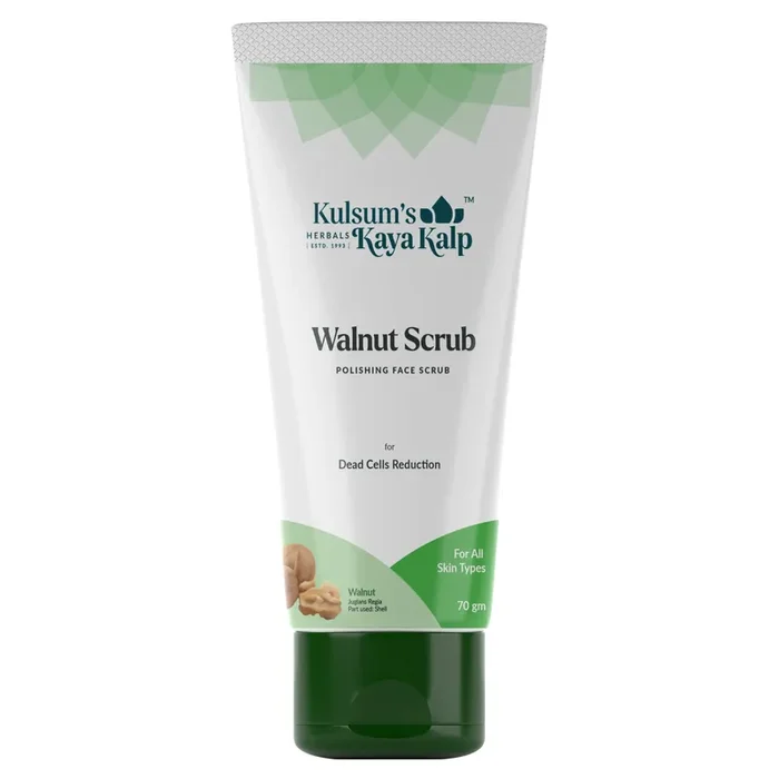 Kulsum‘s Kaya Kalp Herbals Walnut Scrub For Dead Cell Reduction Ideal For Men & Women With Walnut For All Skin Types 70gm