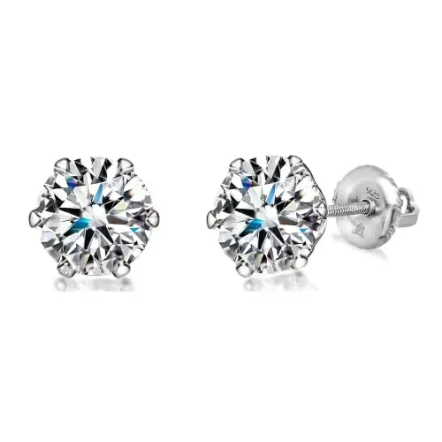 LaBling 925 Sterling Silver Screwback Stud Earrings Round Brilliant Cut Zirconia Tops for Men Women Boys and Girls