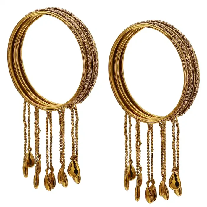 LAC BANGLES Bridal Gold Plated Latkan Tassels Studded Bangles Jewelry for Women & Girls – Set of 4