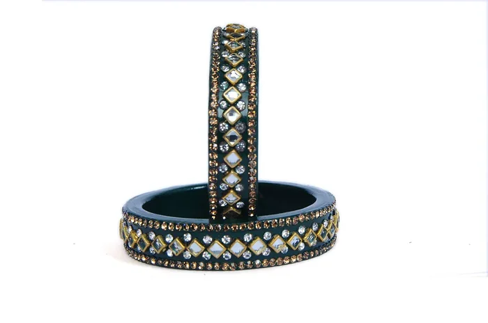 LAC BANGLES Green Lac Bangles Kada set