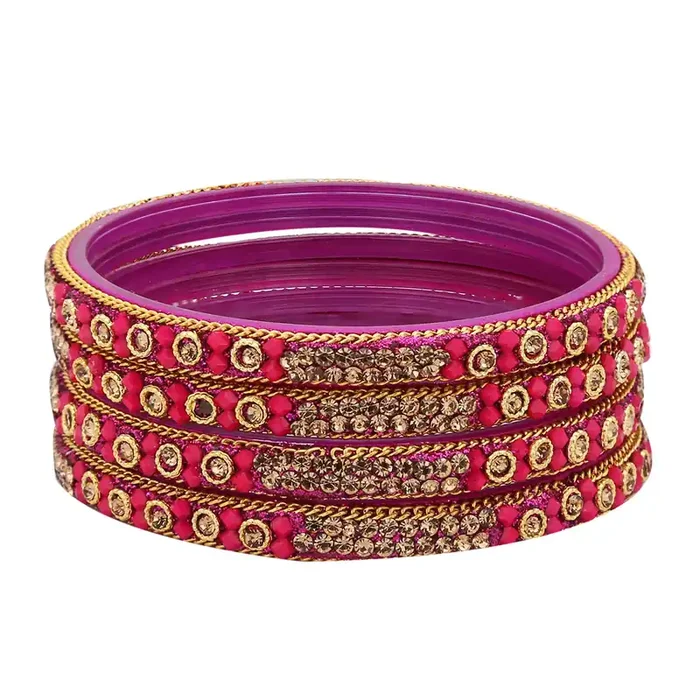 LAC BANGLES Handcrafted Glossy Zircon Crystal Glass Bangles for Women Set of 4