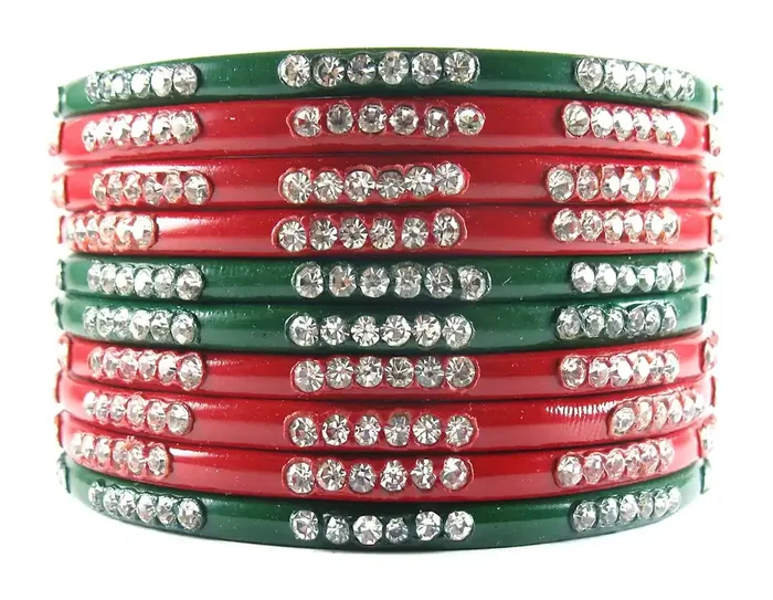 LAC BANGLES Rajasthani Bridal Red Green Chura Bangles for Women – Set of 10