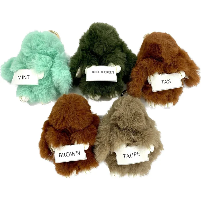 Large Rabbit Pom Pom Key Chain: TAUPE