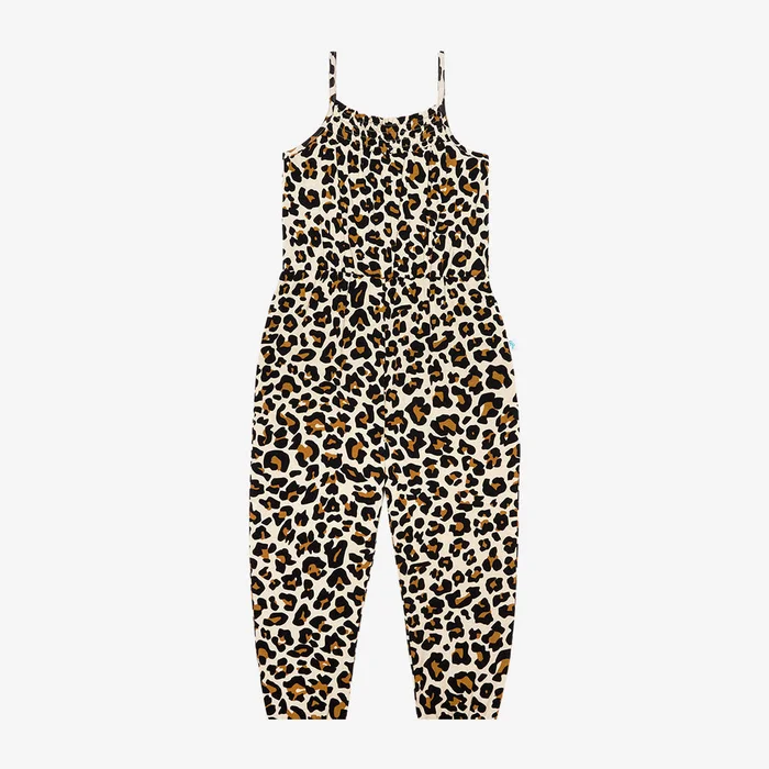Leopard Brown Sleeveless Toddler Jumpsuit | Lana Leopard Tan