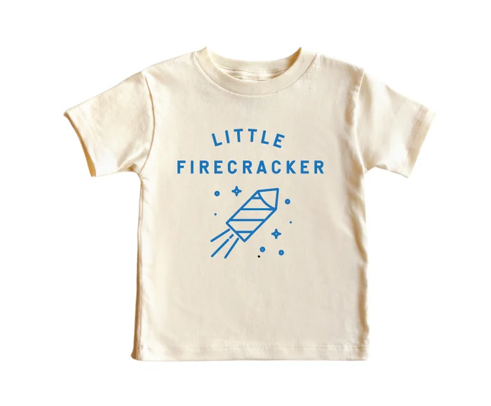 Little Firecracker – 4th of July Kids Tee: Blue Design / 2T / White