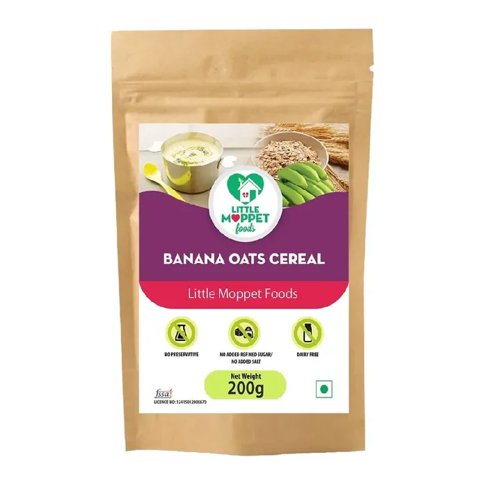 Little Moppet Foods Banana Oats Cereal – 200g No Additives and Preservatives Free from Added Salt and Sugar Made with Oats and Sundried Raw Kerala Nendran Banana