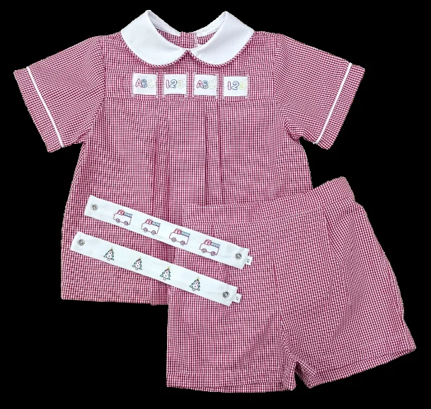Lullaby Set -Noah Ribbon Short Set- Ridgeland Red Minigingham