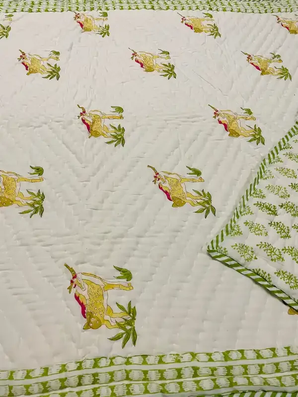 Masu Living Block Print Reversible Quilt- Oh Deer Ideal for upto 7 years age