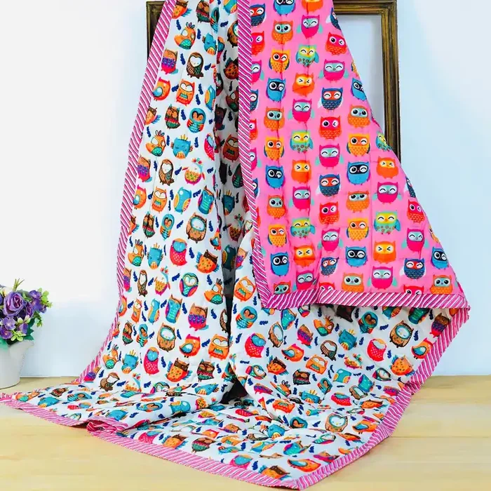 Masu Living Reversible Character Quilt- Wise Owl – Pink & White for 0-6 year old kids