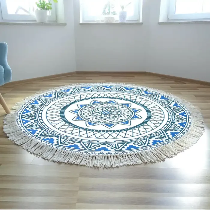 Masu Living Round Boho Chakra Rug & Meditation Mat Mandala Print Handcrafted Mat for Living Room Bedroom Kitchen Entryway (Multicolor)