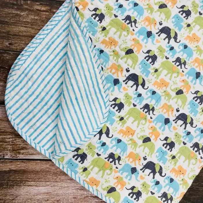 Masu Living Super Fine Baby Quilt- Baby Elephants Blue for Newborn Babies