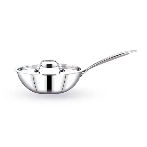 Maxima Triply Stainless Steel Wok Pan with Stainless Steel Lid Induction Bottom Cookware (26 cm 3.6 LTR)