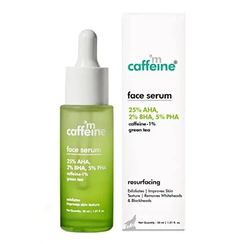 mCaffeine Exfoliating Peel Serum with 25% AHA 2% BHA 5% PHA Glycolic Acid & Salicylic Acid Serum For Blackheads & Whiteheads Improves Skin Texture For All Skin Types – 30 ml