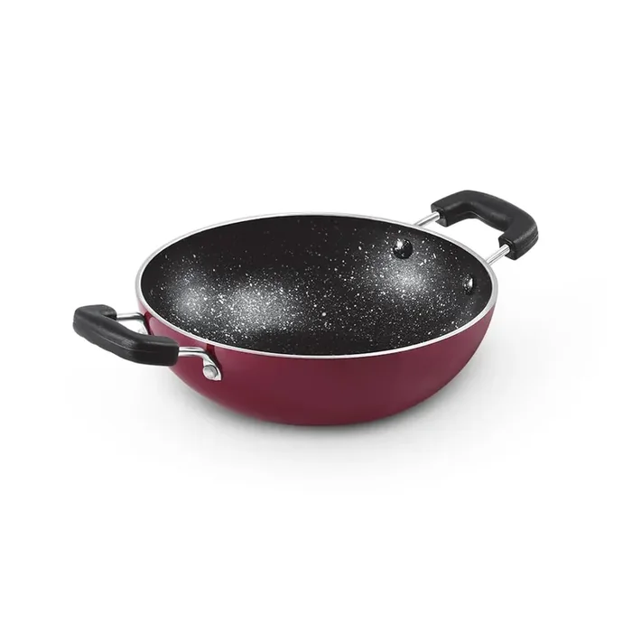 MILTON Pro cook Granito Aluminium Kadhai 16 cm, Non-Induction, Metal Spoon Friendly, 4 Layer Non-Stick Coating, Deep Kadai, Food Grade, 2 Years Warranty, Burgundy