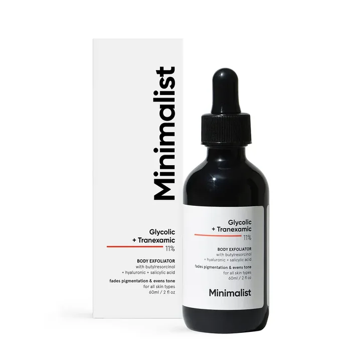 Minimalist 11% Glycolic acid & Tranexamic acid, AHA BHA Body Exfoliator Gently Exfoliates Body Brightens & Smoothens Skin Reduces Back Acne & Keratosis Pillaris For Men & Women 60 ml