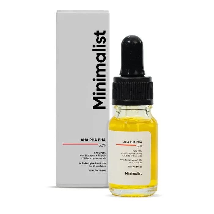 Minimalist 25% AHA + 2% BHA + 5% PHA Peeling Serum Solution for Glowing Skin, Smooth Texture & Pore Cleansing AHA BHA PHA Peel Serum For Weekend Exfoliation 10 ml