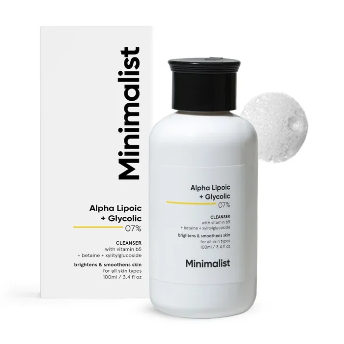 Minimalist 7% ALA + Glycolic Brightening Face Wash With ALA For Glowing Skin, AHA for Exfoliation and Vitamin B5 For Hydration Sulphate-free Fragrance- free For Men & Women 100 ml