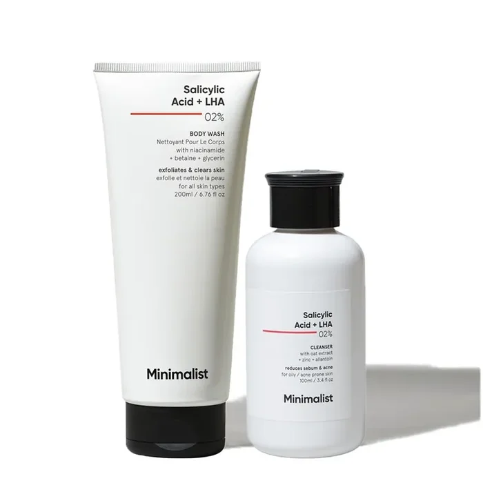 Minimalist Salicylic Acid Face Wash and Body Wash Combo Anti Acne Cleanser + Shower Gel For Oily Acne-Prone Skin Sulphate (SLS) Dye & Fragrance Free For Women & Men