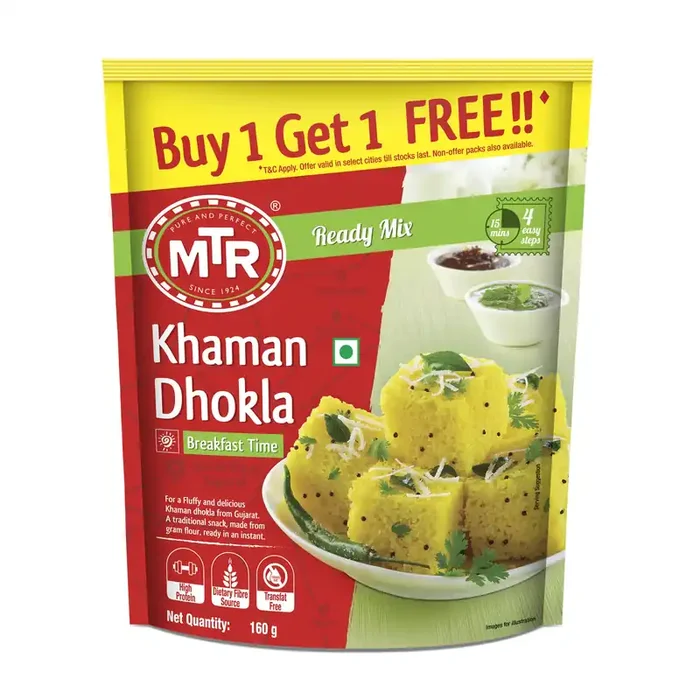 MTR Khaman Dhokla Mix – Breakfast Mix Quick Breakfast Instant Ready to Cook Mix Ready-To-Make Gujarati Breakfast 160/180g (Weight May Vary) Buy1 Get1 Free