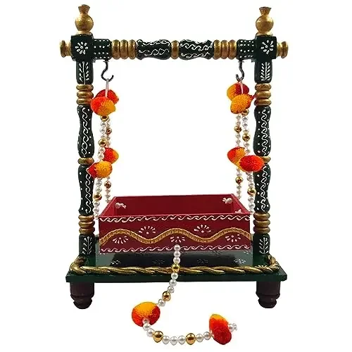 Natali Traders Jhula for Lu Gopal – Janmashtami Jhula – Handmade Decorative Jhula – Wooden Jhula for Kanha Ji (Size 0 to 1)