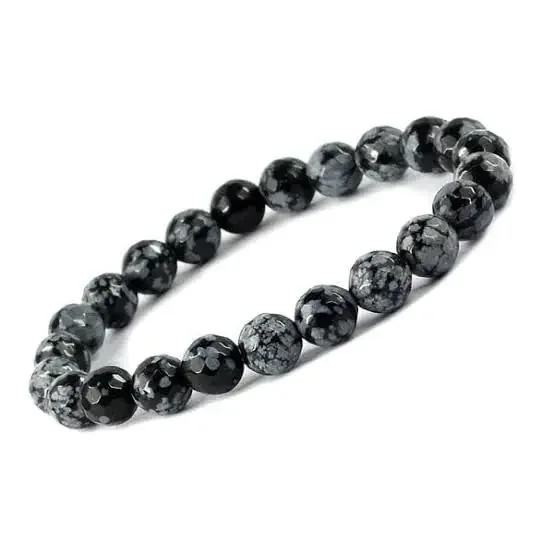 Natural Reiki Feng-Shui Healing Crystal Gem Stone Crystal Bracelet for Men and Women – Snowflake Obsidian