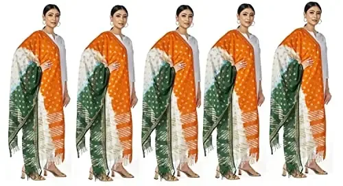 NEGLIGEE Women‘s Girls Art Silk Cotton Tricolor Tiranga Dupatta Chunni (2.25 Meter) Pack Of 5
