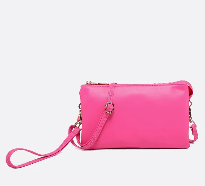 Neon Pink Riley 3 Compartment Crossbody/Wristlet