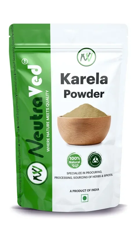 NeutraVed Herbal Essential Pure Karela Powder (Bitter Melon Powder) Food-Grade Stand-Up Zipper Pouch – 200g