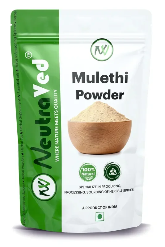 NeutraVed Mulethi Powder 100g Natural Licorice Root Powder for Eating, Throat Comfort, Skin & Hair Care Yashtimadhu Powder for Multiple Uses 100% Natural Grade Licorice Powder- 100g