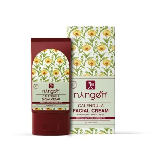 Ningen Calendula Facial Cream I Enriched with Bearberis Rosa Cantifolia & Papaya I Dermatologically Tested I For Brighter Fuller and Softer Skin I 100g