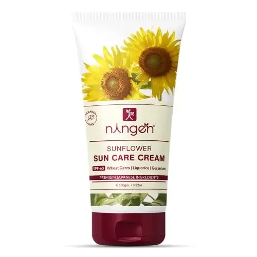 Ningen Sunflower Sun Cream SPF 30 I Goodness of Wheat Germ Liquorice and Geranium I No White Cast Water Resistant Broad Spectrum Protection I Irritation Free Praben Free I 100g Yellow