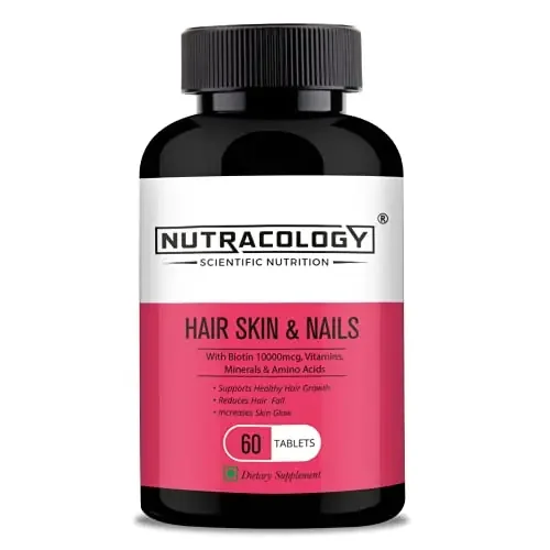 Nutracology Hair Skin & Nails with Biotin 10000mcg amino acids vitamins & minerals for hair growth glowing skin and hair fall control 60 Tabs.