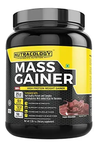Nutracology Mass Gainer High Protein Gainer With Enzyme Blend 1Kg Chocolate Flavour (Pack of 1Kg powder Chocolate)