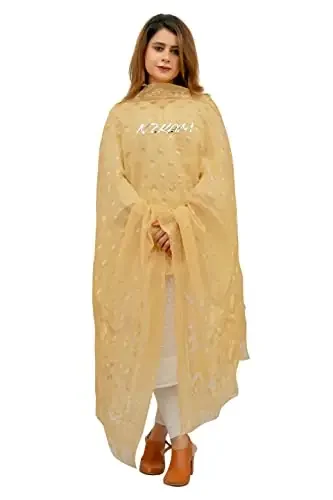 NZKAM Women‘s & Girls Art Silk Net Ethnic Dupatta/Chunni With Gold Zari Work (2.25 Meter)