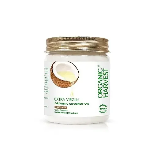 Organic Harvest Cold – Pressed Extra Virgin Coconut Oil For Hair & Skin For Men & Women Ideal For All Type Skin & Hair Growth Unbleached & Unrefined 100% American Certified Organic Sulphate & – 200ml