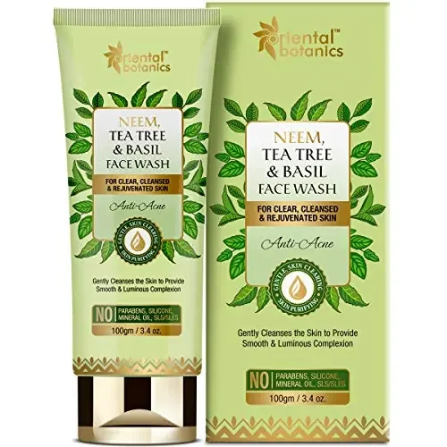 Oriental Botanics Neem Tea Tree and Basil Anti Acne Face Wash 100 ml with Neem Tea Tree & Basil for Acne-free & Clear Skin Cruelty Free & Vegan Paraben Free