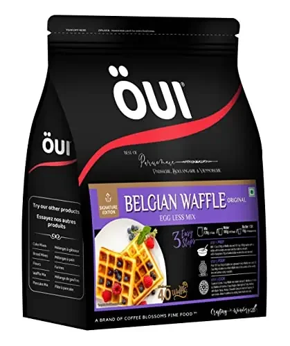 OUI Signature Edition Belgian Waffle Mix I Eggless recipe I Instant Waffle Mix 3 Step – Prep Mix & Cook 1kg