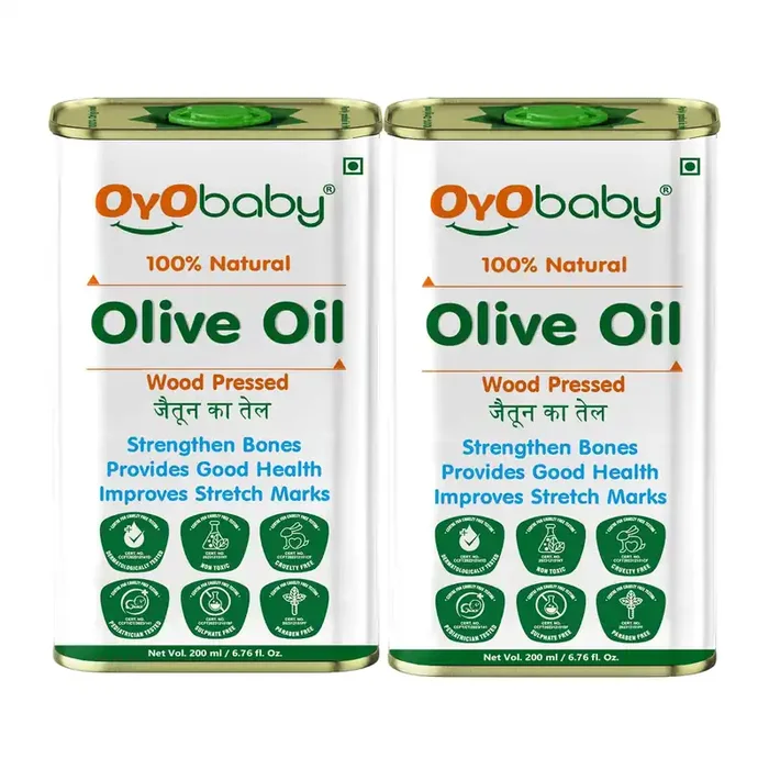 OYO BABY 100% Natural Baby Oil for New Born Wood Pressed Olive Oil – Baby Hair Oil, Massage, Skin & – Pack Of 2-200ml