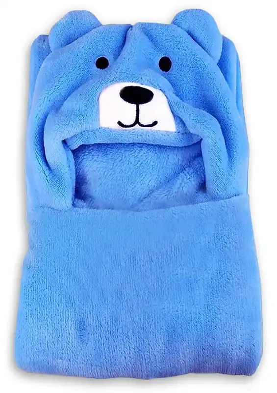 OYO BABY 3-in-1 Baby Blanket with Animal Face Hood All-Season Soft Swaddle Blanket for Newborns 0-6 Months Skin-Friendly Baby Blanket Blue Bear Design Ideal Baby Shower Gift
