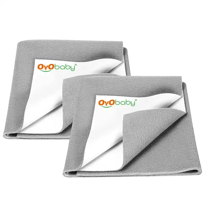 OYO Baby – Waterproof Mattress Protector Sheet Dry Sheet for Kids and Adults – Kids Waterproof Dry Sheet Cotton Bed Protector (Baby Bed Protector Medium Size – 100cm x 70cm – (Pack of 2), Grey)