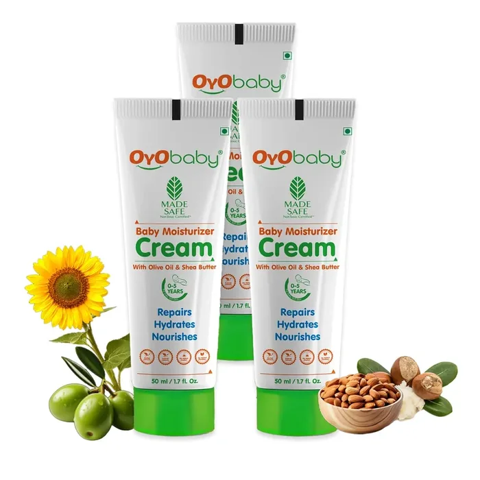 OYO BABY Soft Baby Face Cream, 50ml (Pack of 3) Daily Moisturizing Cream for Babies with Olive Oil & Shea Butter Non-Sticky, Prevents Dryness & Soothes Baby‘s Skin
