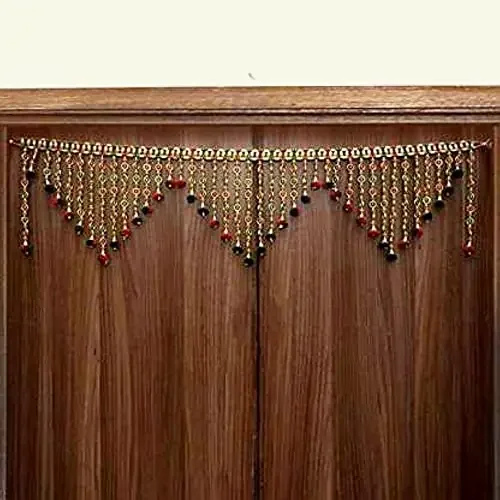 P.A.Handmade Traditional Main Door Home/Office Hanging Golden Jhumar with Colorful Pom Pom Toran/Bandarwal for Festivals Decoration [Size 3 feet 36 inches] (pa-8963)