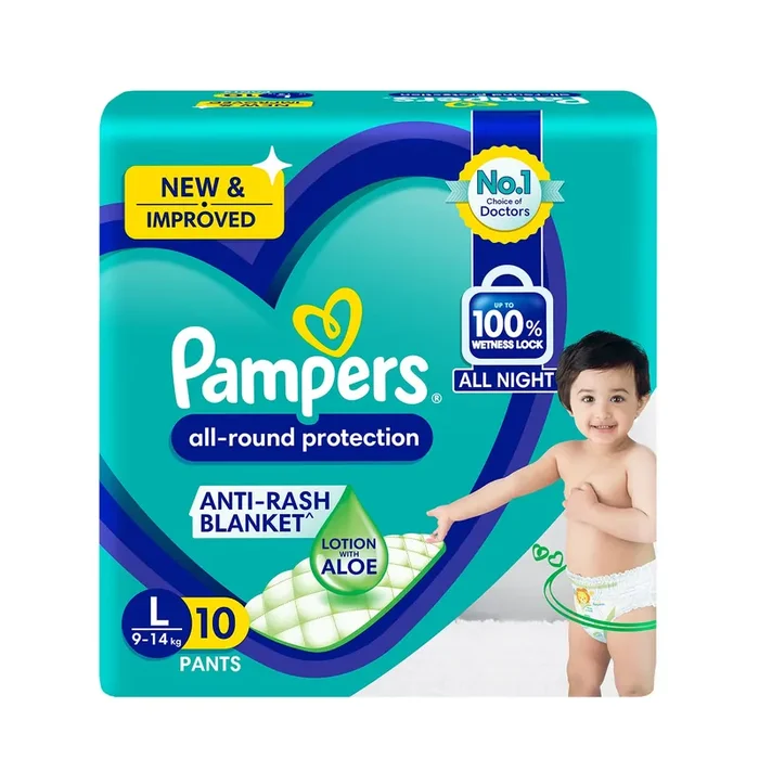 Pampers All round Protection Pants, Double Extra Large size baby diapers (XXL) 9 Count, Anti Rash diapers, Lotion with Aloe Vera