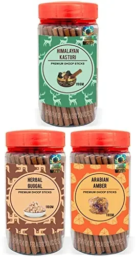 Parag Fragrances 3 in 1 Dhoop Sticks Himalayan Kasturi Herbal Guggal & Arabian Amber 330 Gram Shriyantra Series / Natural Dhoop Sticks / Dhoop Sticks for Pooja / Double Fragrance Dhoop Sticks