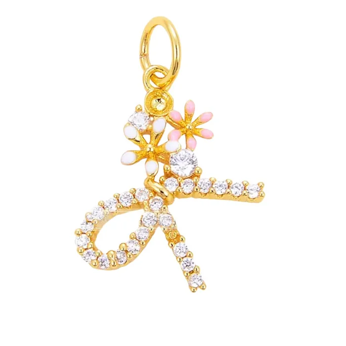 Pave Flower Bow Charm For Charm Bar & Charm Necklace