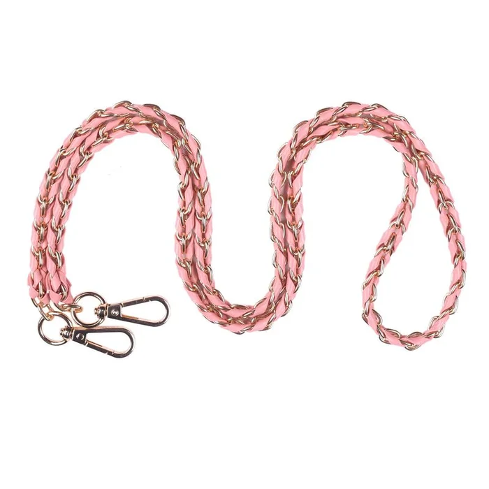 Pom Pom Strap Gold Chain Light Coral Pink Weave