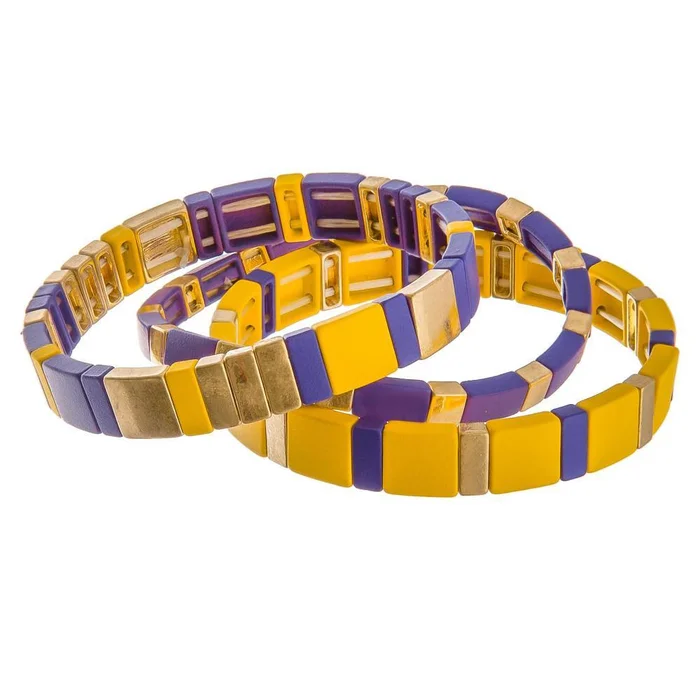 Purple and Yellow Color Block Bracelets